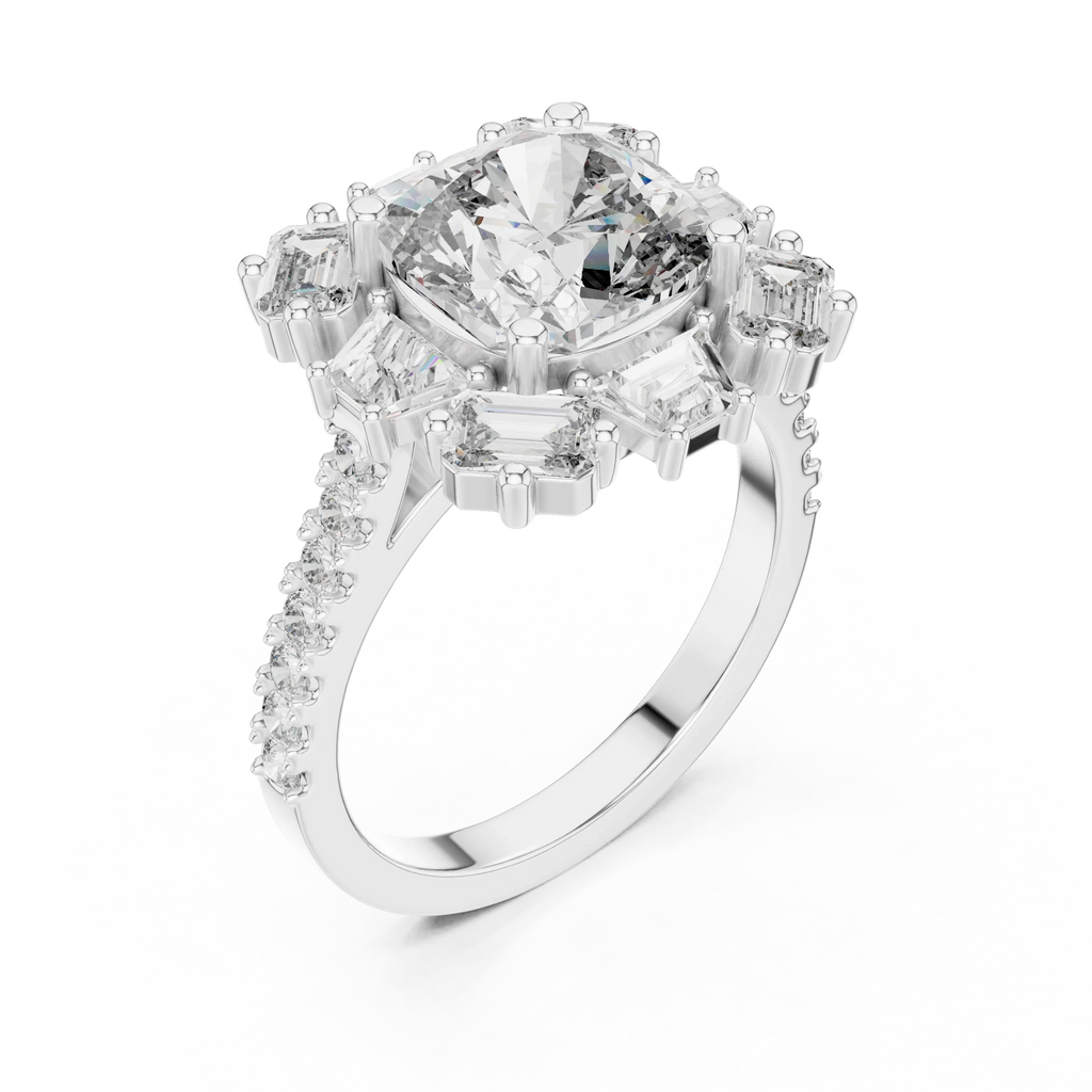 3.25 CT Floral Halo Cushion Lab Diamond Engagement Ring