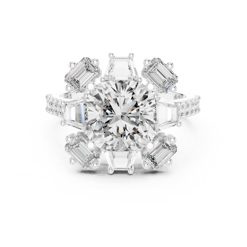 3.25 CT Floral Halo Cushion Lab Diamond Engagement Ring