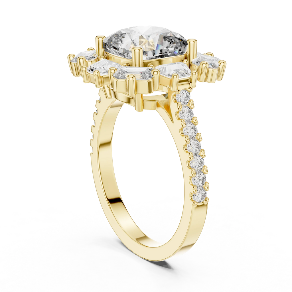 3.25 CT Floral Halo Cushion Lab Diamond Engagement Ring
