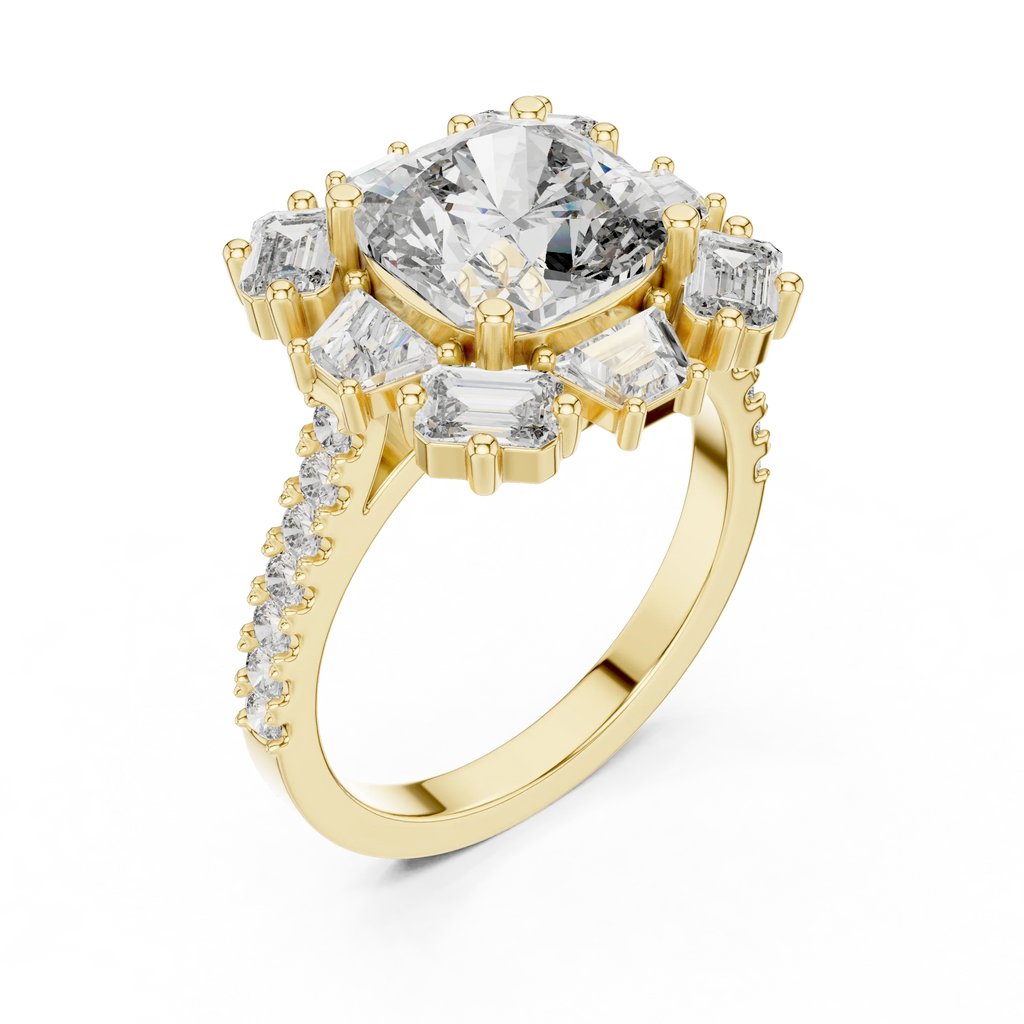 3.25 CT Floral Halo Cushion Lab Diamond Engagement Ring
