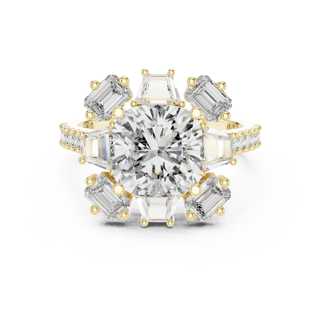 3.25 CT Floral Halo Cushion Lab Diamond Engagement Ring