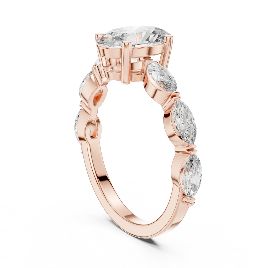 Multi-Stone Oval Moissanite D Color Engagement Ring 1.66 CT