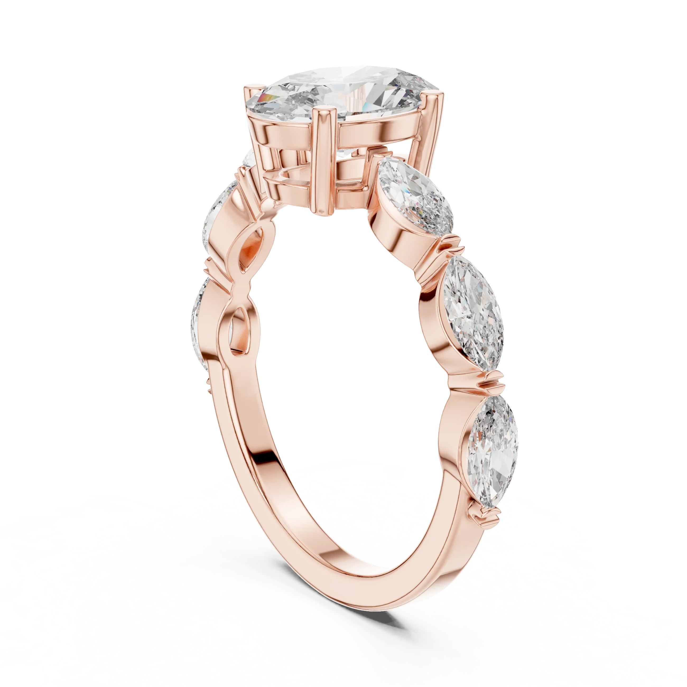 Multi-Stone Oval Moissanite D Color Engagement Ring 1.66 CT