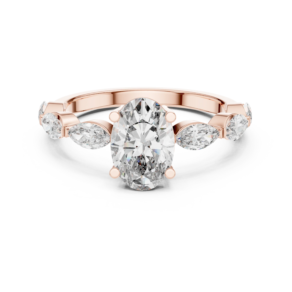 Multi-Stone Oval Moissanite D Color Engagement Ring 1.66 CT