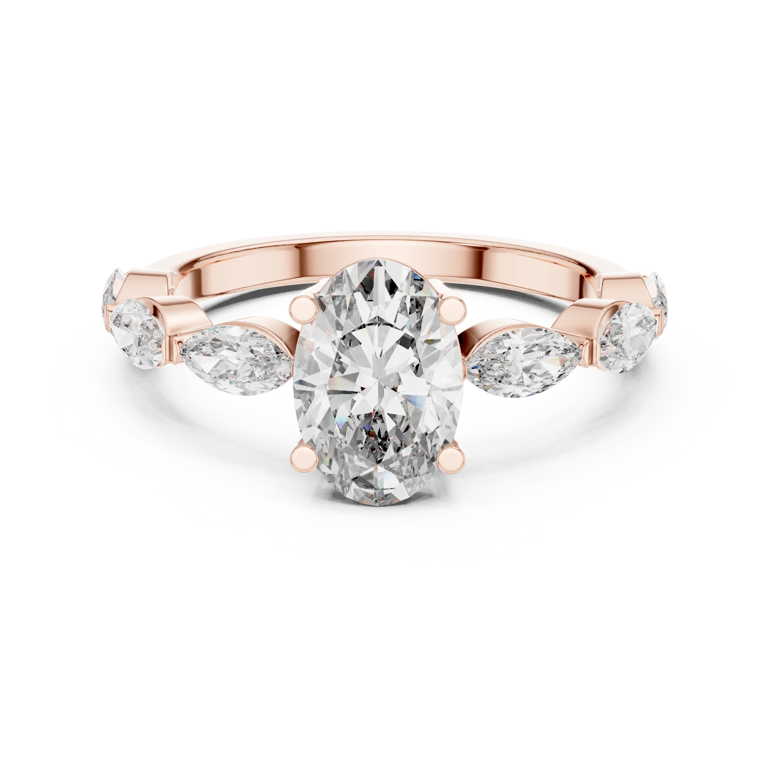 Multi-Stone Oval Moissanite D Color Engagement Ring 1.66 CT