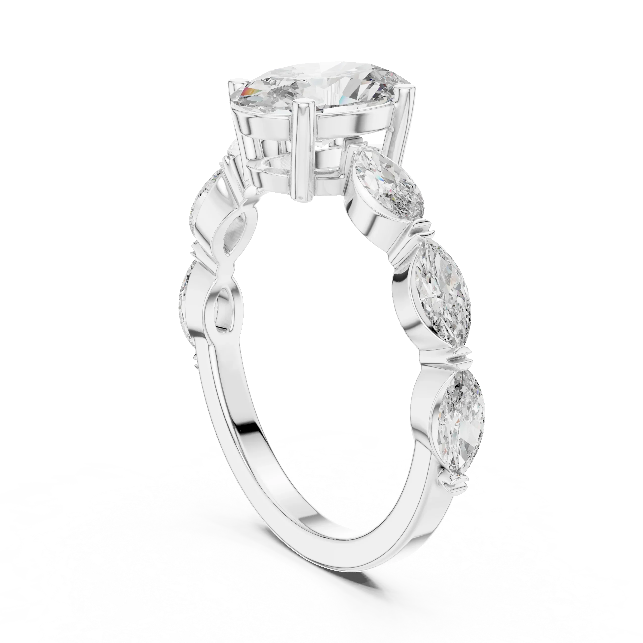 Multi-Stone Oval Moissanite D Color Engagement Ring 1.66 CT