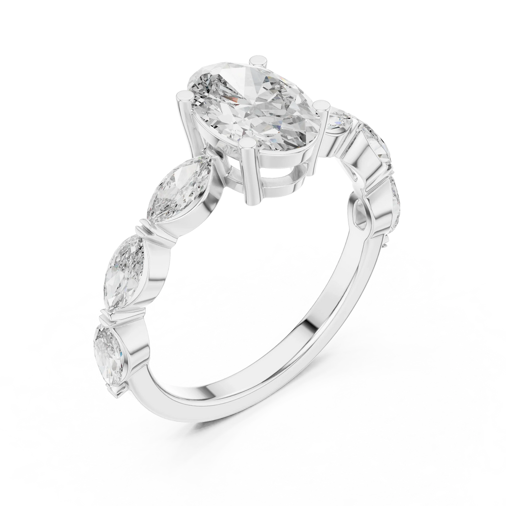 Multi-Stone Oval Moissanite D Color Engagement Ring 1.66 CT