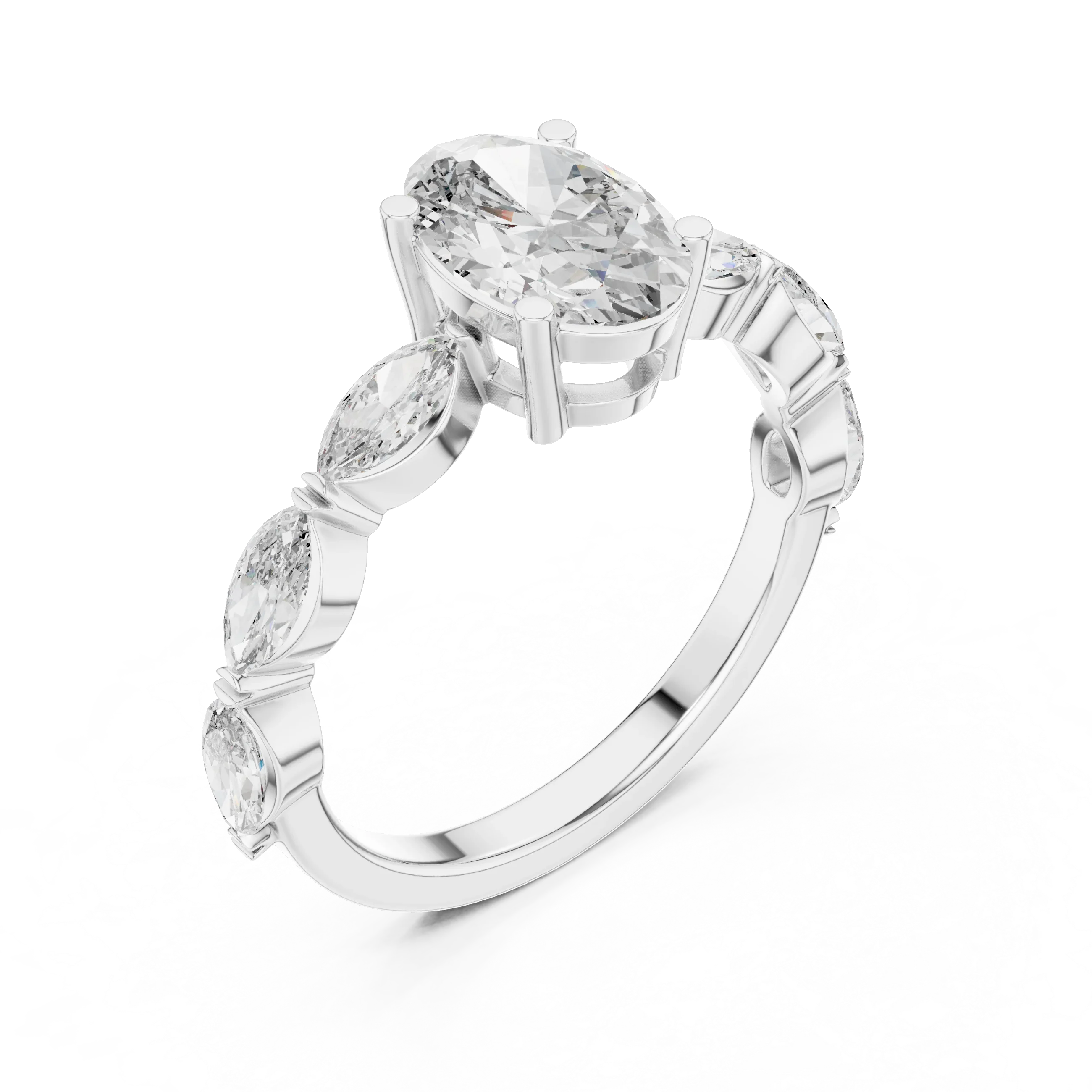 Multi-Stone Oval Moissanite D Color Engagement Ring 1.66 CT