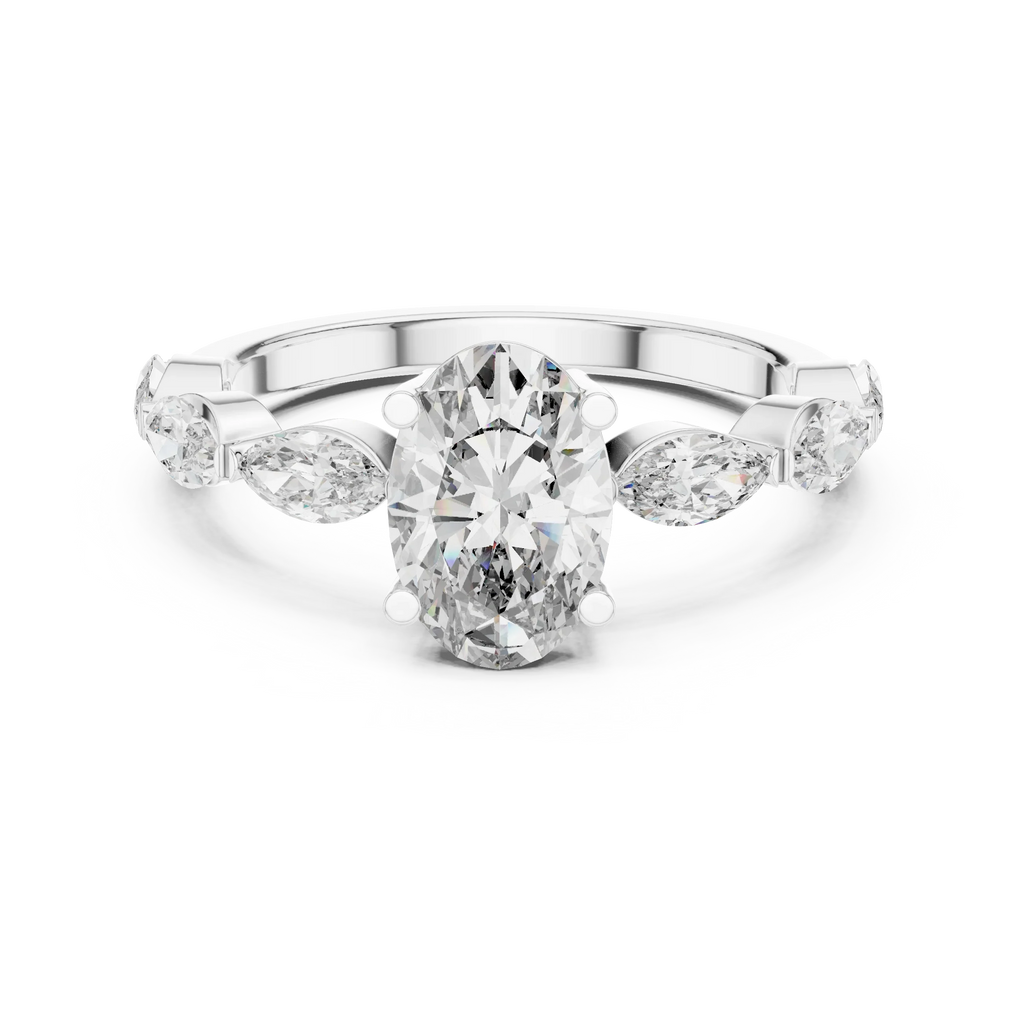 Multi-Stone Oval Moissanite D Color Engagement Ring 1.66 CT