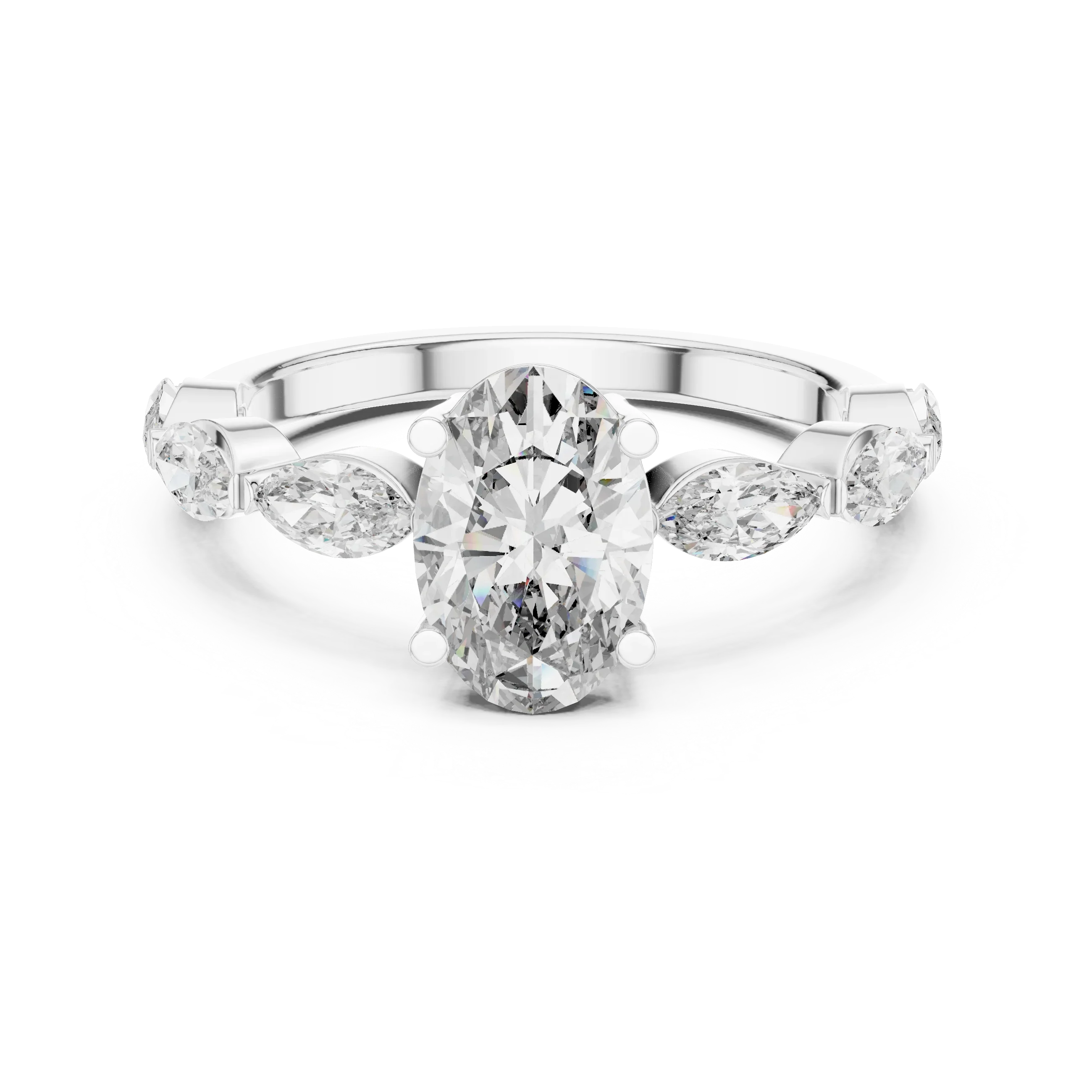 Multi-Stone Oval Moissanite D Color Engagement Ring 1.66 CT
