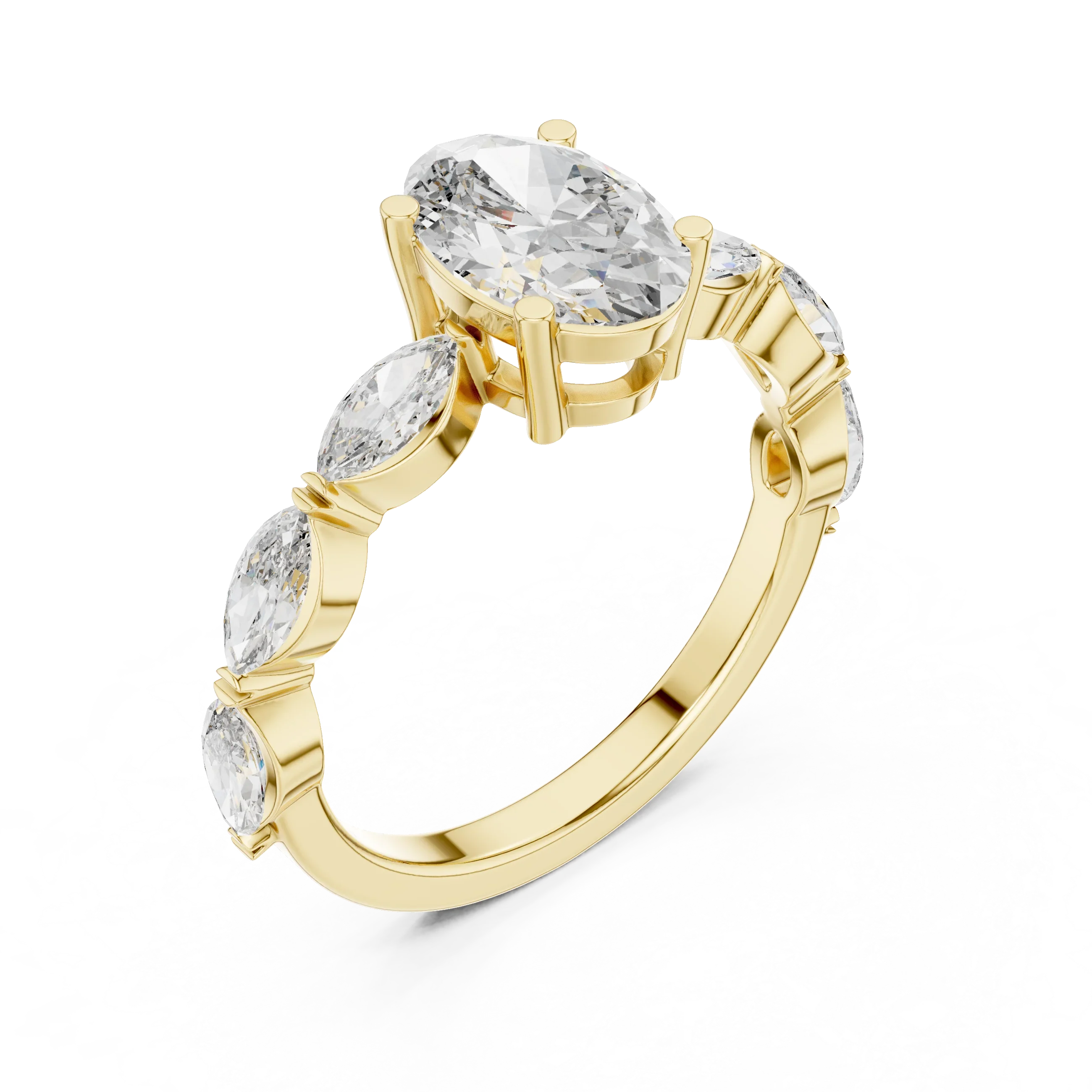 Multi-Stone Oval Moissanite D Color Engagement Ring 1.66 CT