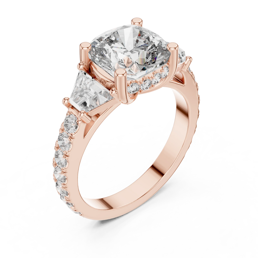 4.95 CT Cushion Lab Grown VVS White Gold Trillion Engagement Ring