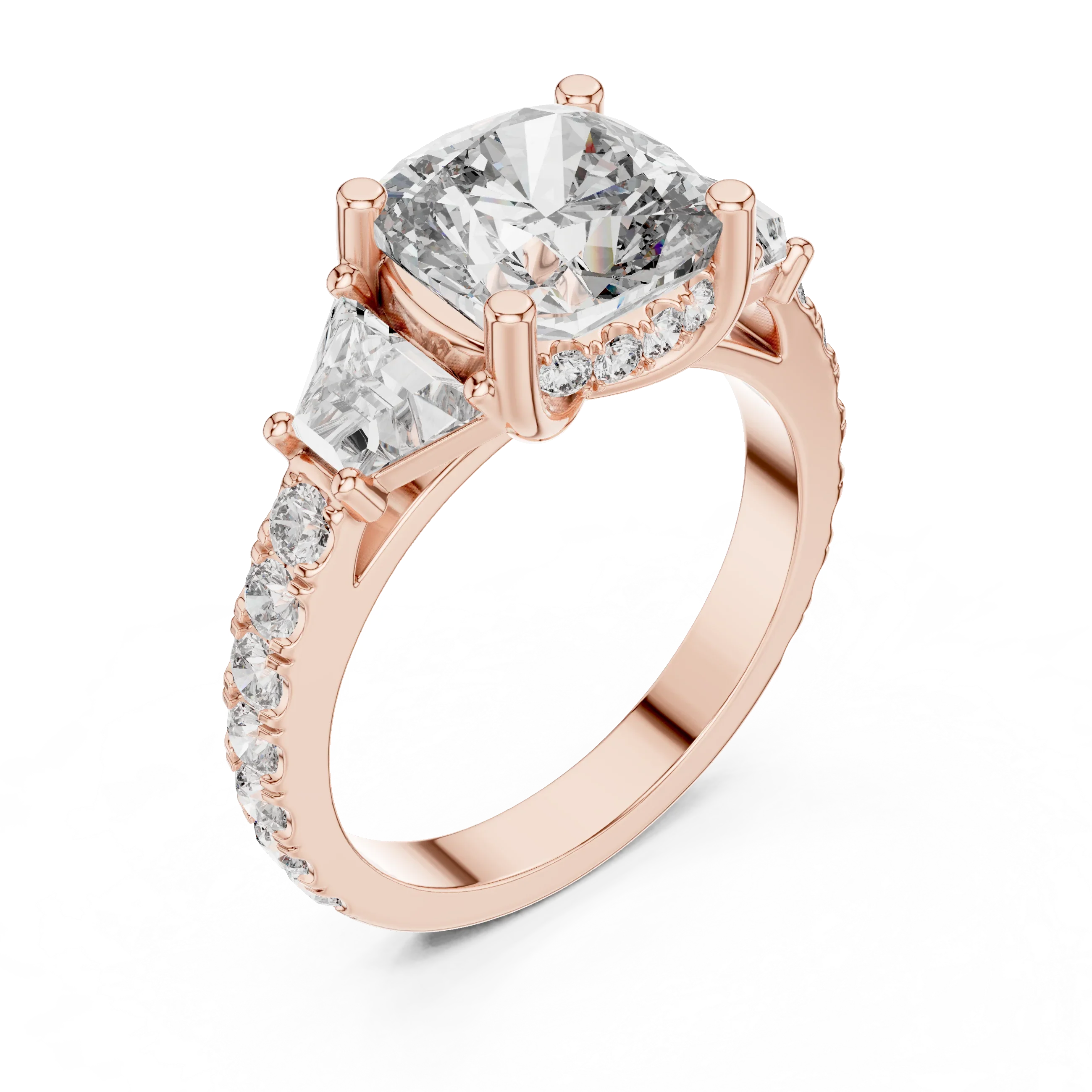 4.95 CT Cushion Lab Grown VVS White Gold Trillion Engagement Ring