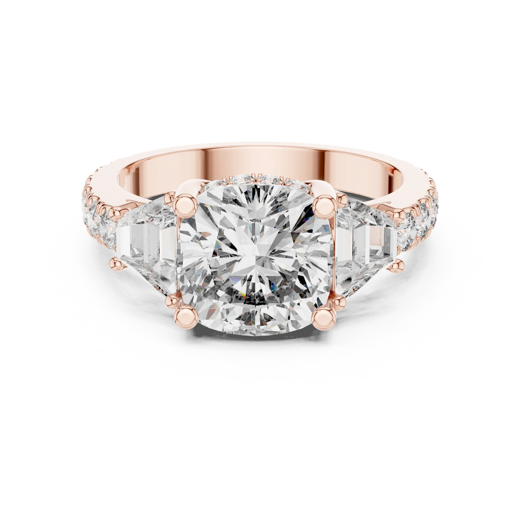 4.95 CT Cushion Lab Grown VVS White Gold Trillion Engagement Ring