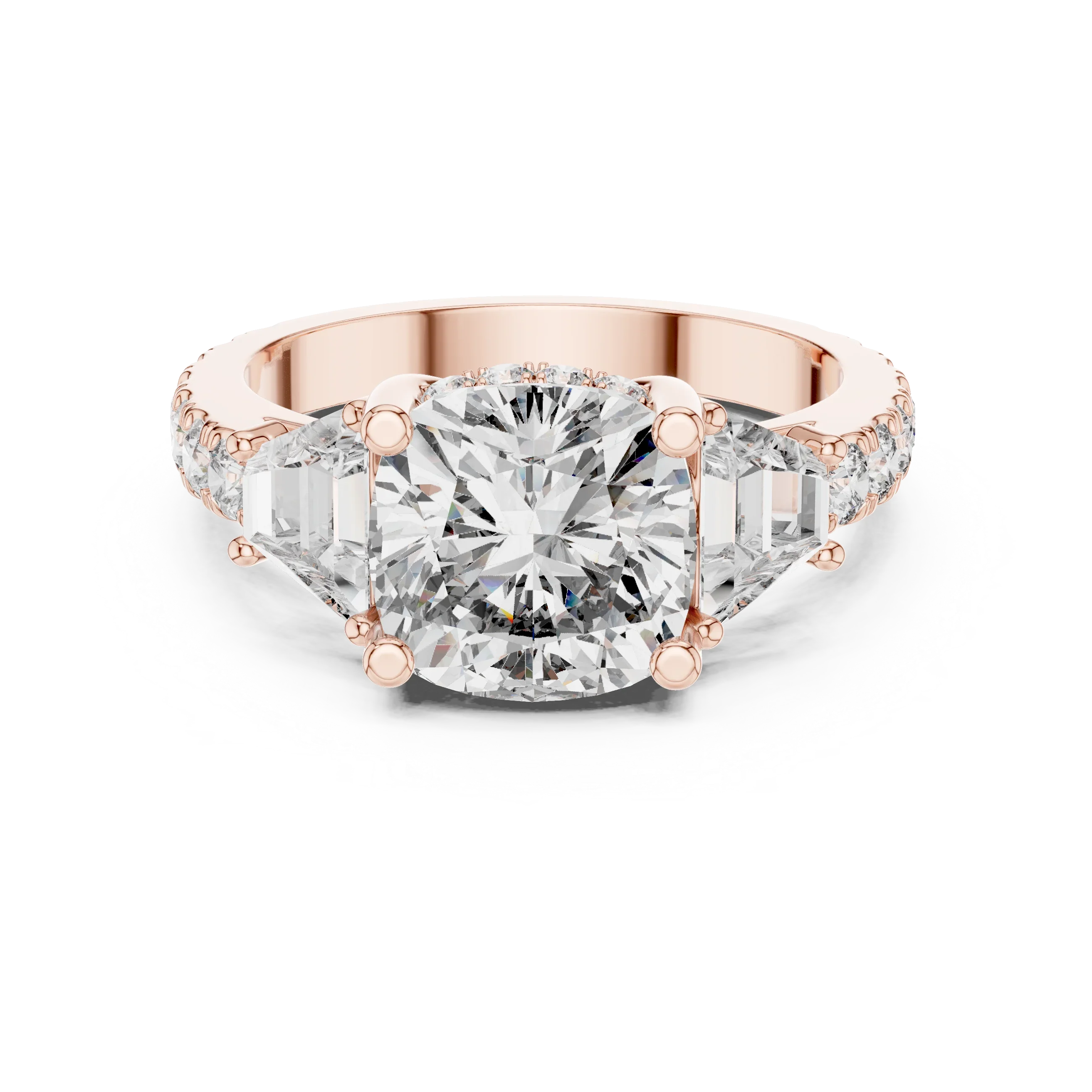 4.95 CT Cushion Lab Grown VVS White Gold Trillion Engagement Ring