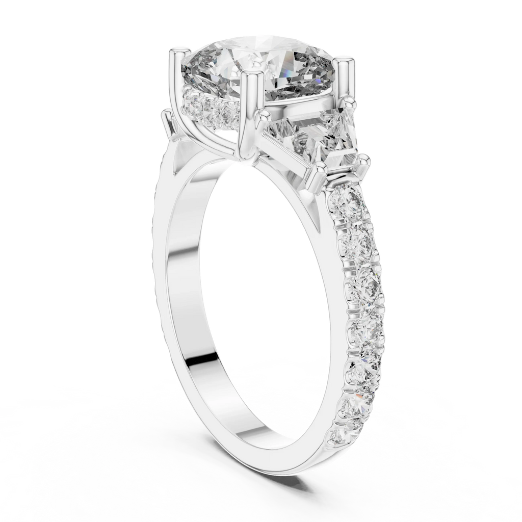 4.95 CT Cushion Lab Grown VVS White Gold Trillion Engagement Ring