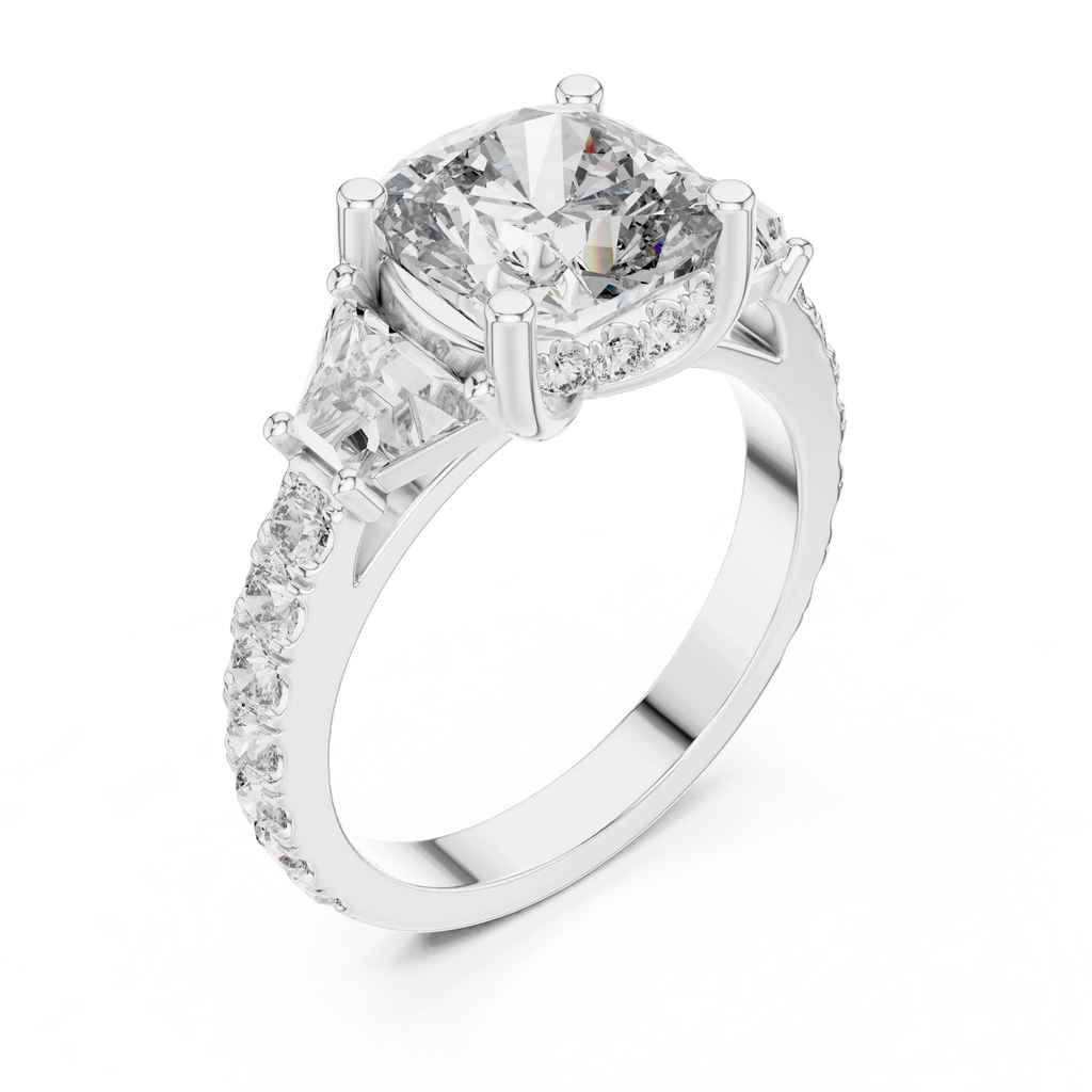 4.95 CT Cushion Lab Grown VVS White Gold Trillion Engagement Ring