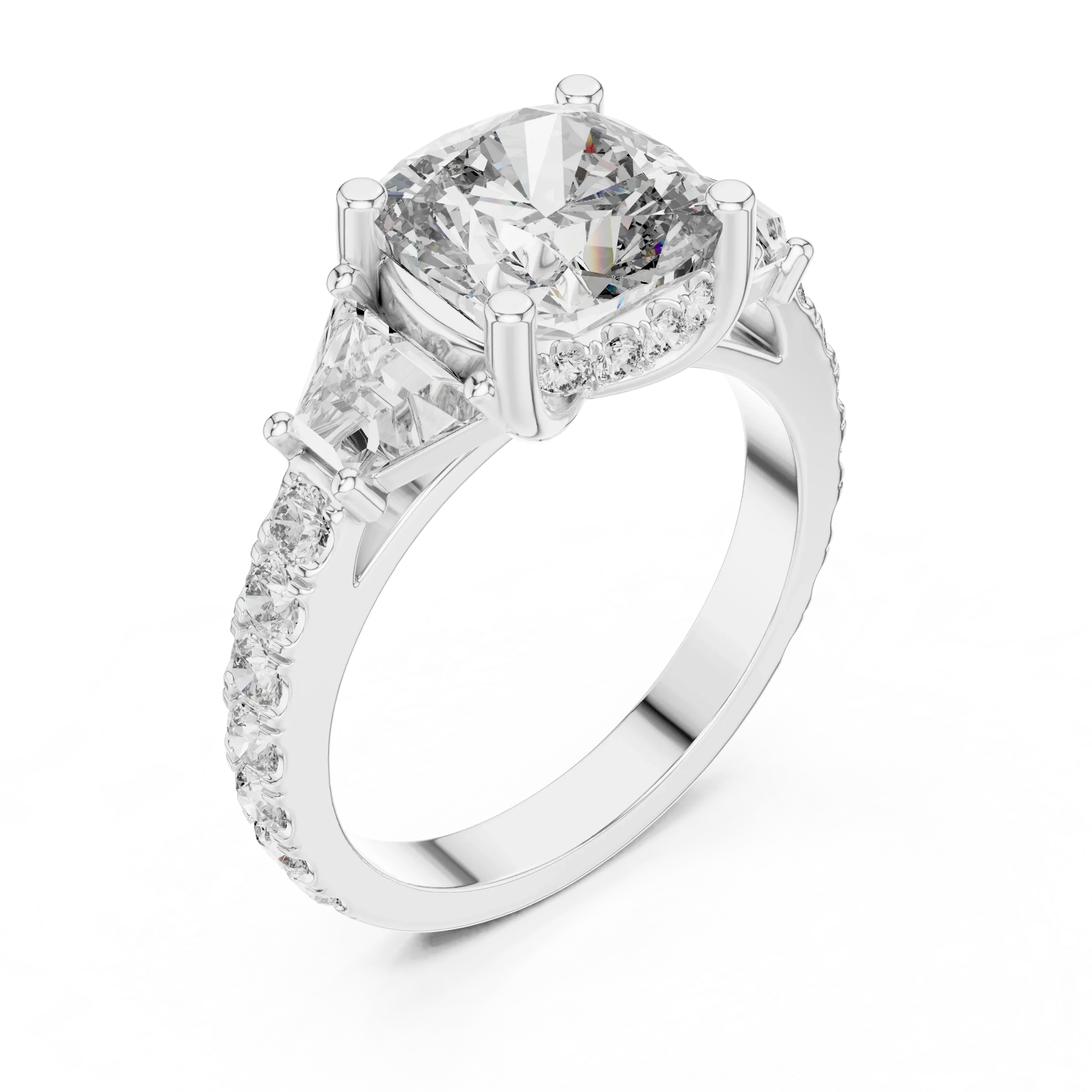 4.95 CT Cushion Lab Grown VVS White Gold Trillion Engagement Ring