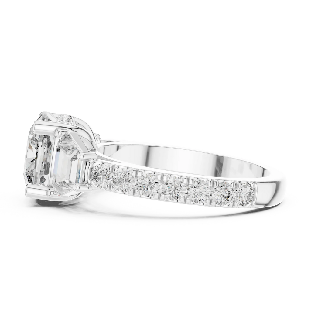 4.95 CT Cushion Lab Grown VVS White Gold Trillion Engagement Ring