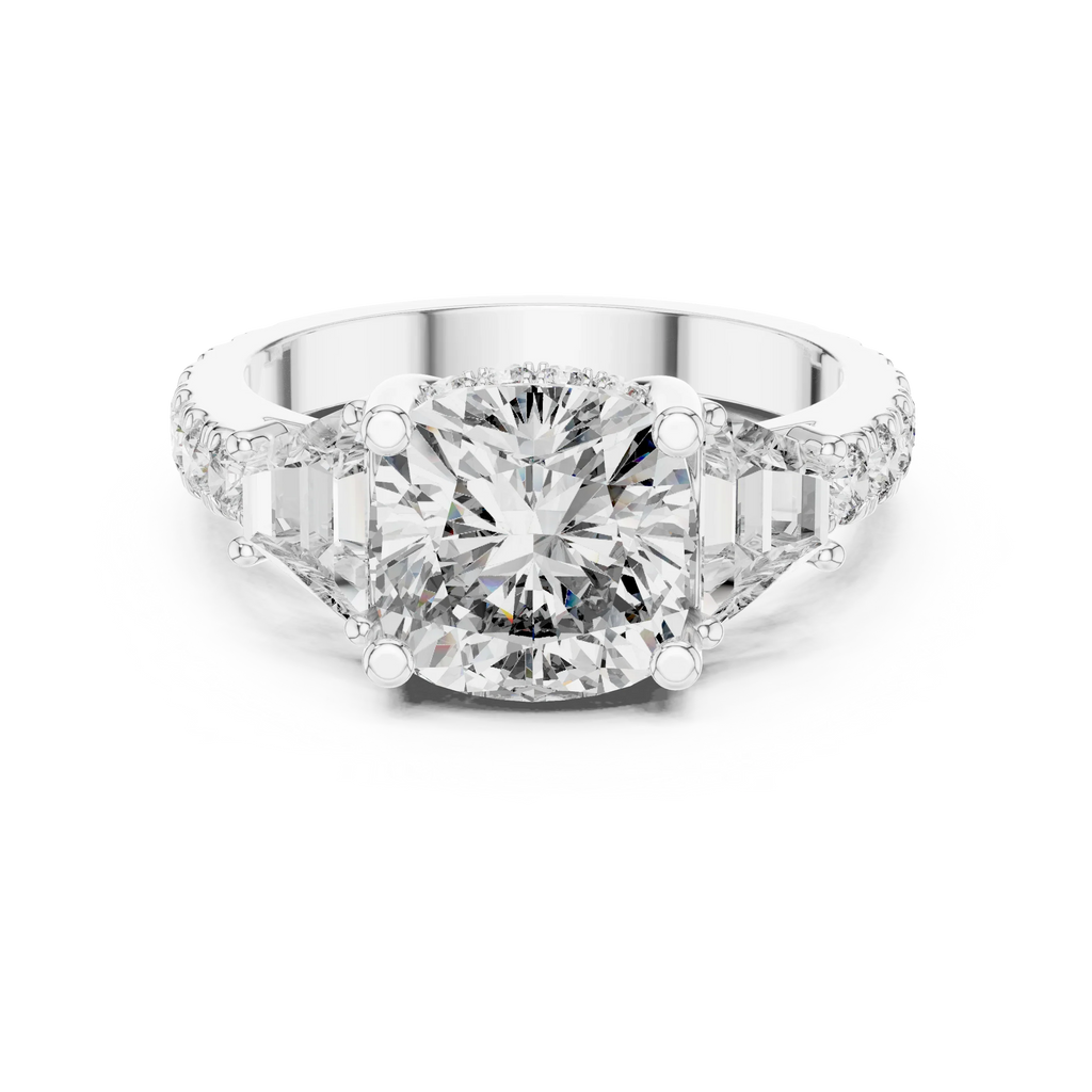 4.95 CT Cushion Lab Grown VVS White Gold Trillion Engagement Ring