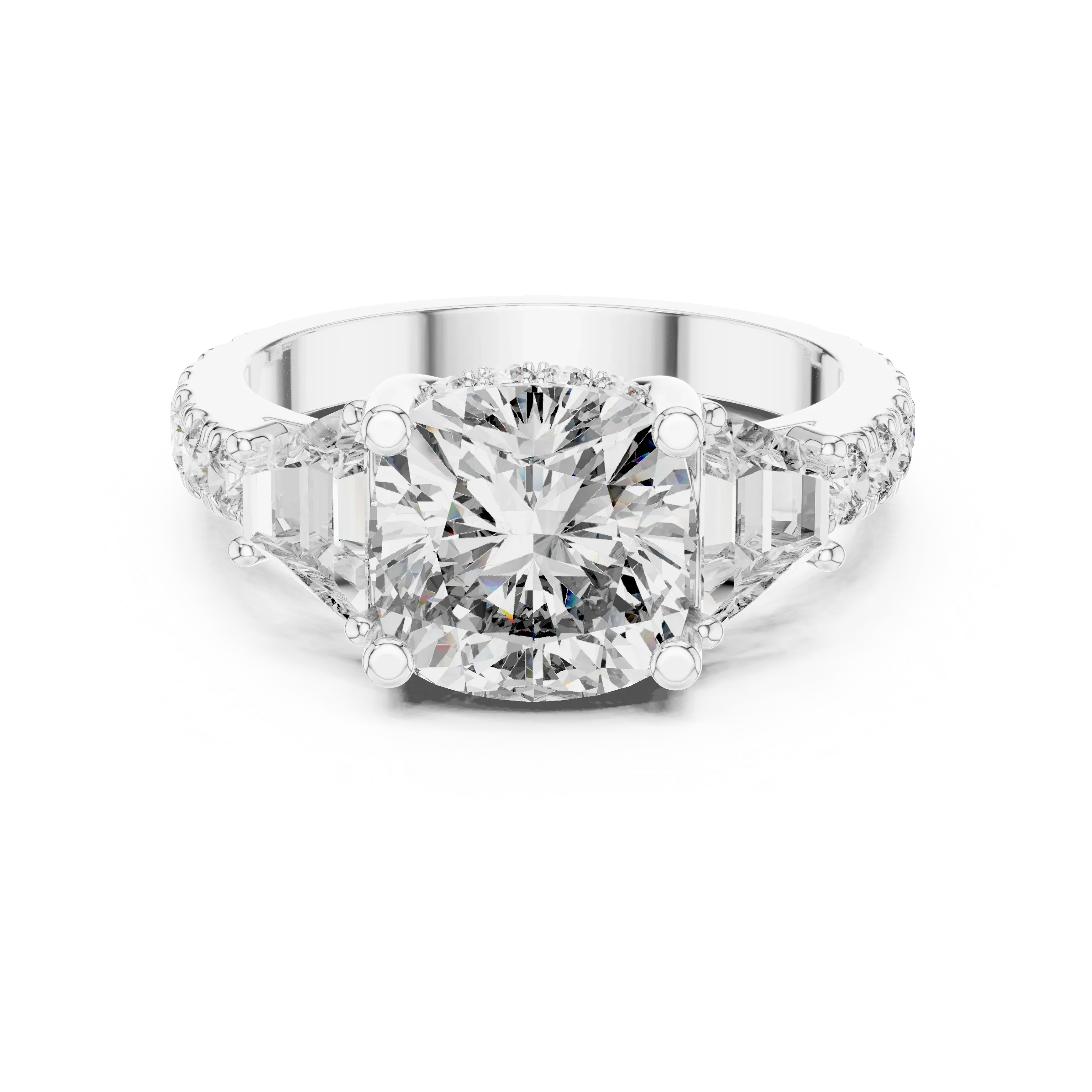 4.95 CT Cushion Lab Grown VVS White Gold Trillion Engagement Ring