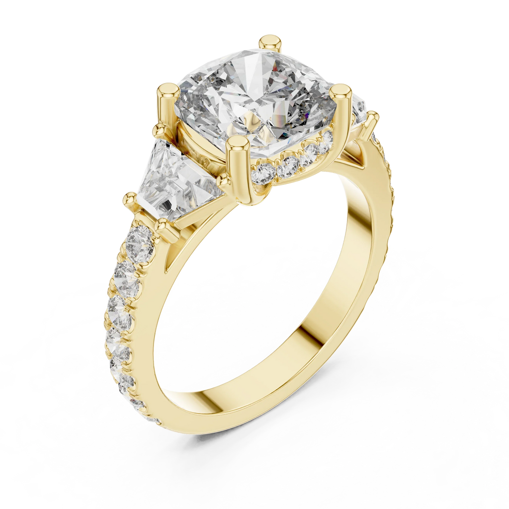 4.95 CT Cushion Lab Grown VVS White Gold Trillion Engagement Ring