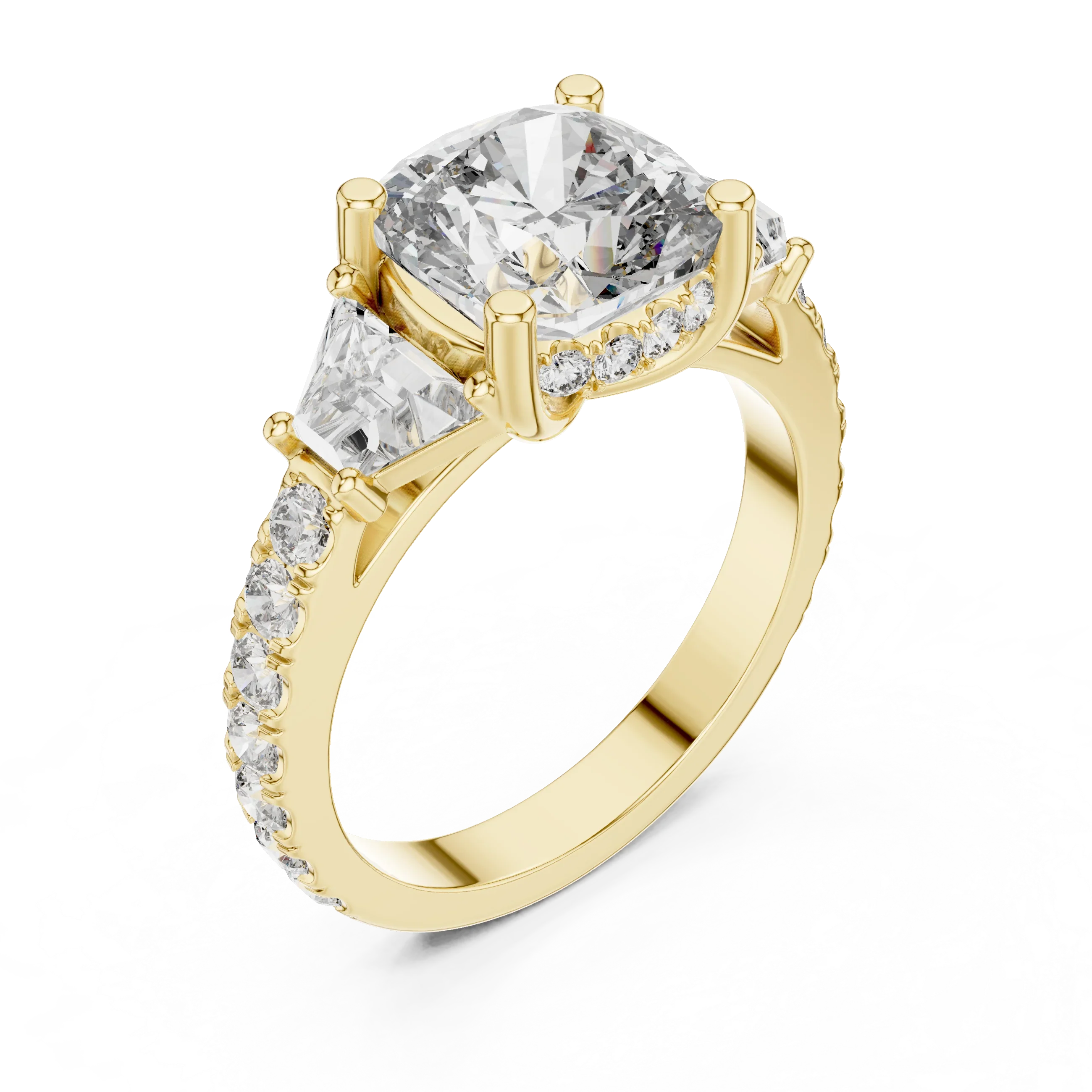 4.95 CT Cushion Lab Grown VVS White Gold Trillion Engagement Ring