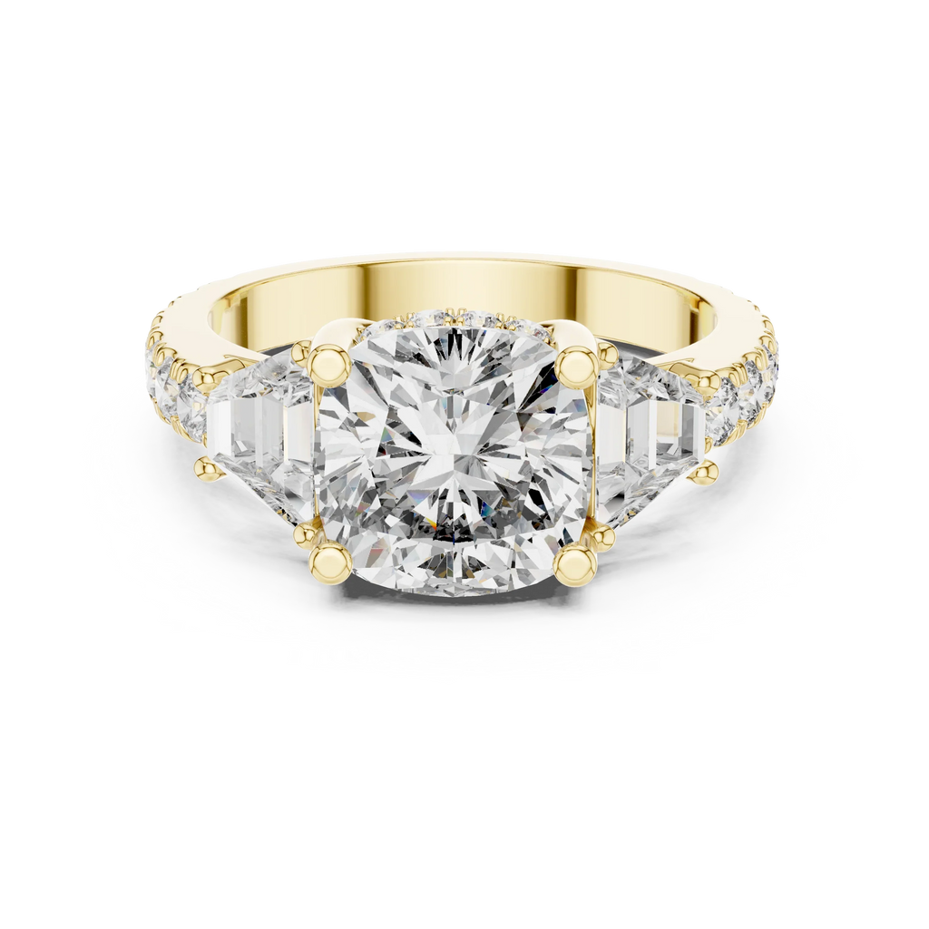 4.95 CT Cushion Lab Grown VVS White Gold Trillion Engagement Ring