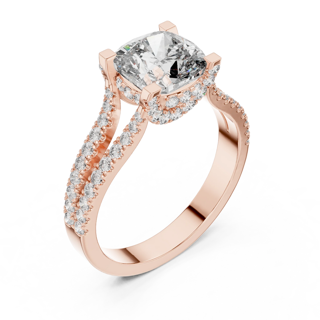 18K Gold Split Shank Cushion Moissanite Ring 2.14 CT