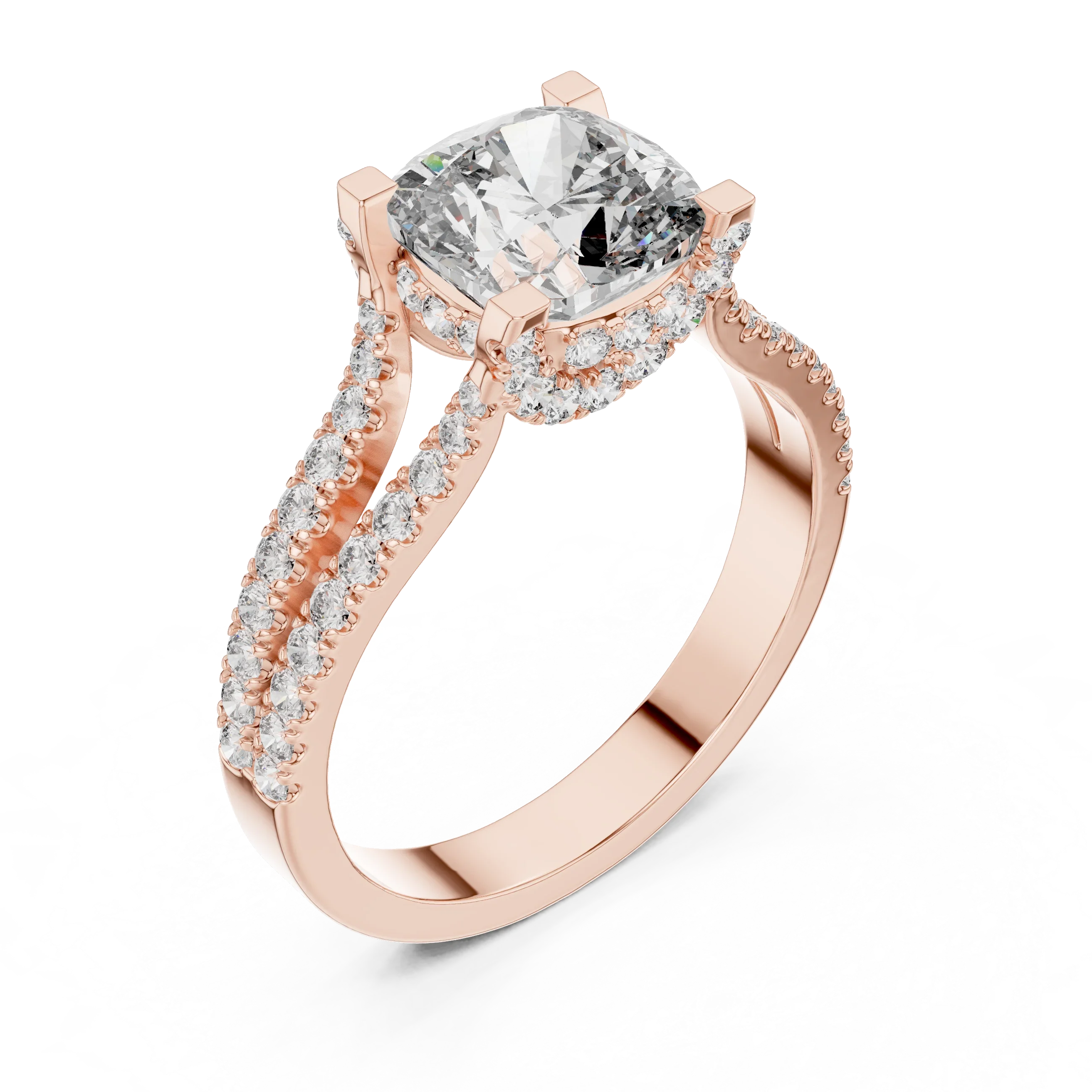 18K Gold Split Shank Cushion Moissanite Ring 2.14 CT