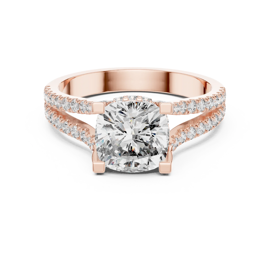 18K Gold Split Shank Cushion Moissanite Ring 2.14 CT
