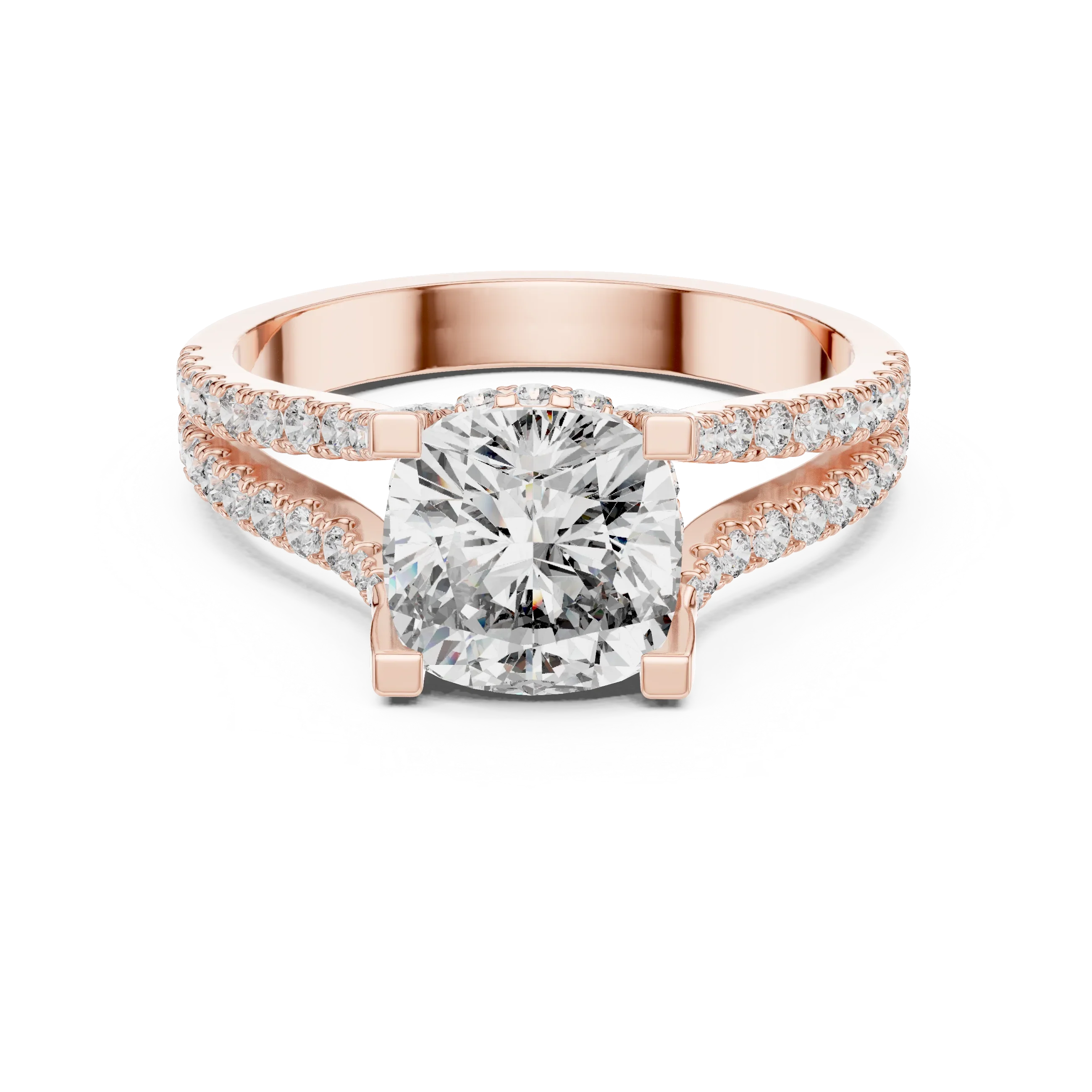 18K Gold Split Shank Cushion Moissanite Ring 2.14 CT