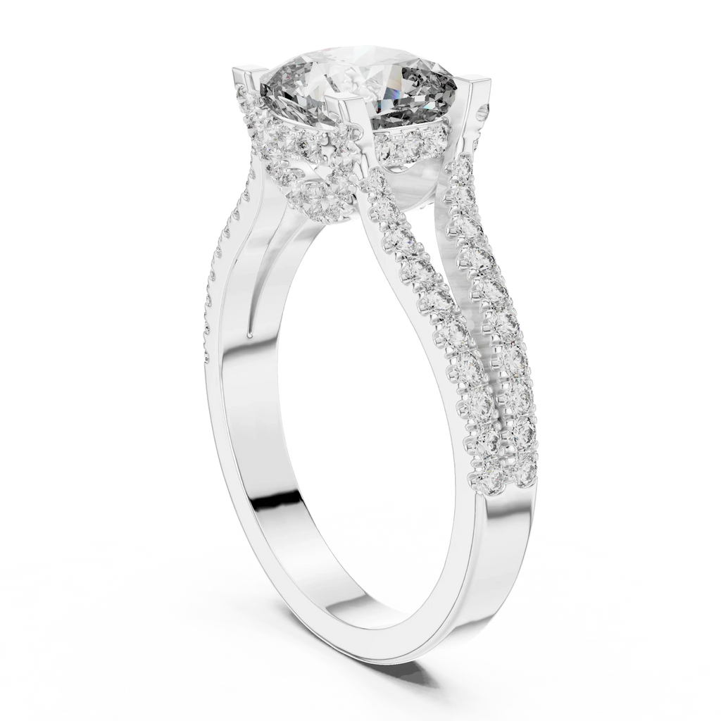 18K Gold Split Shank Cushion Moissanite Ring 2.14 CT