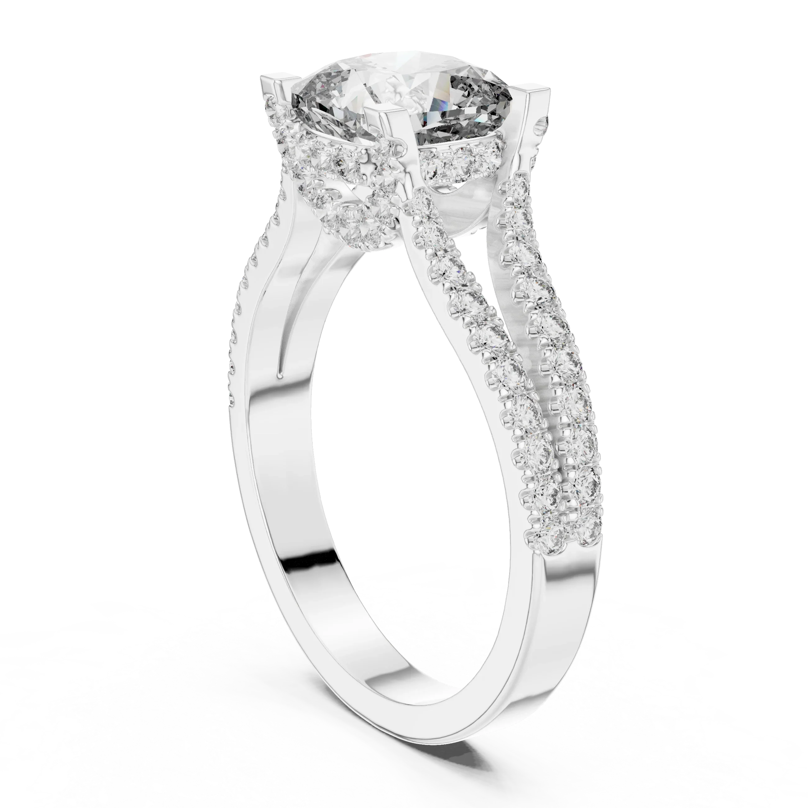 18K Gold Split Shank Cushion Moissanite Ring 2.14 CT