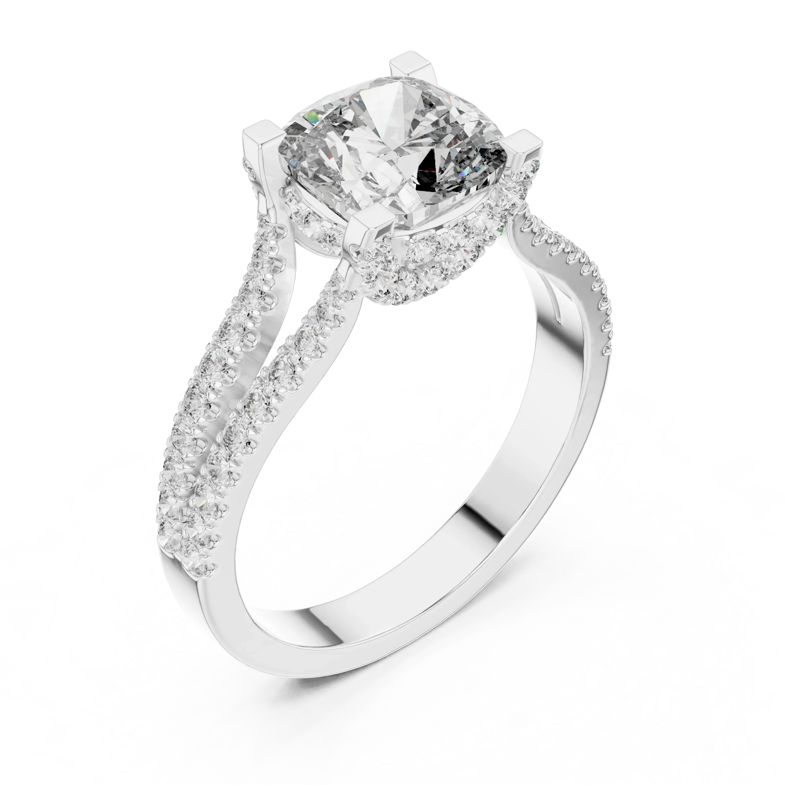 18K Gold Split Shank Cushion Moissanite Ring 2.14 CT