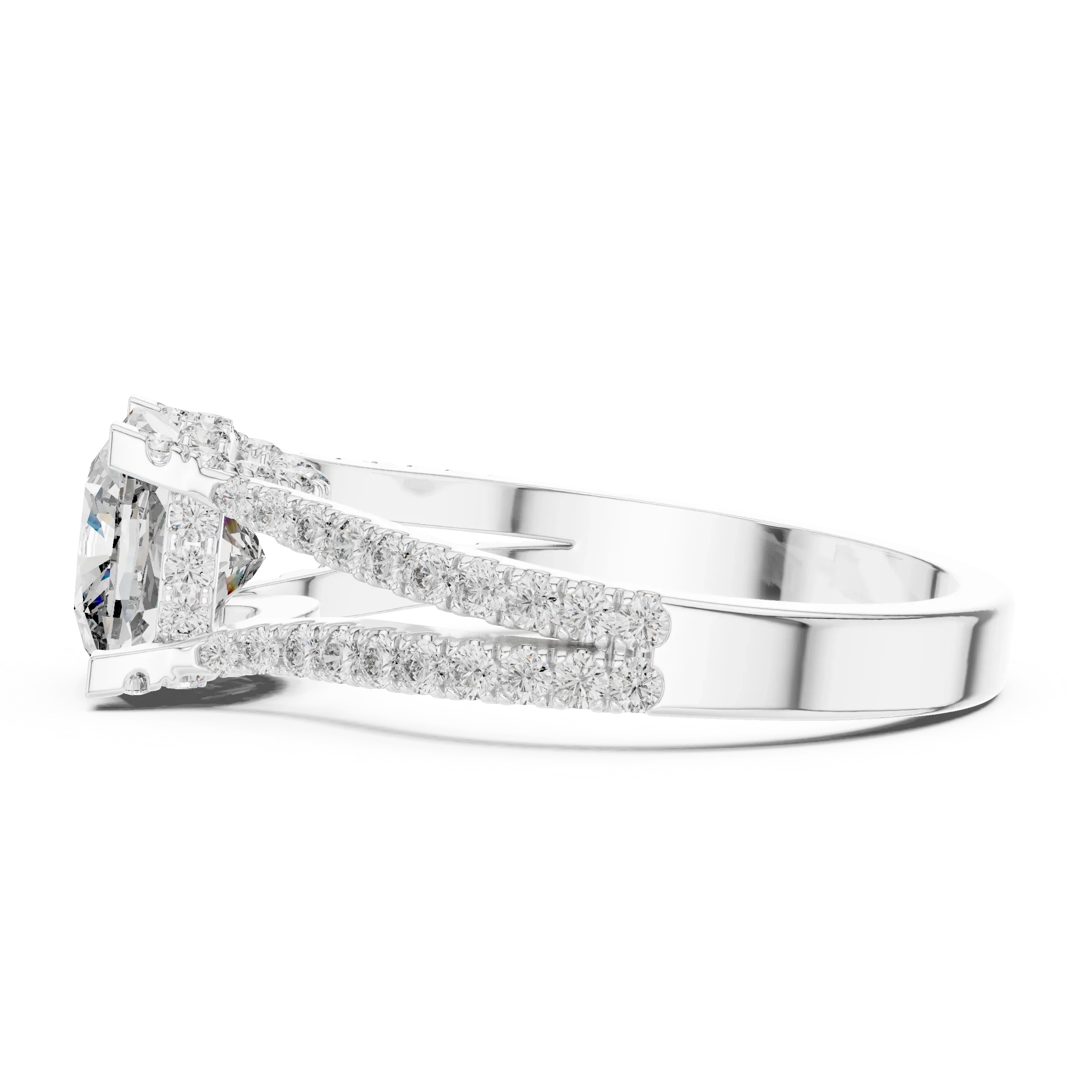 18K Gold Split Shank Cushion Moissanite Ring 2.14 CT
