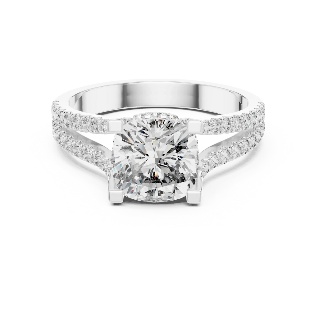 18K Gold Split Shank Cushion Moissanite Ring 2.14 CT