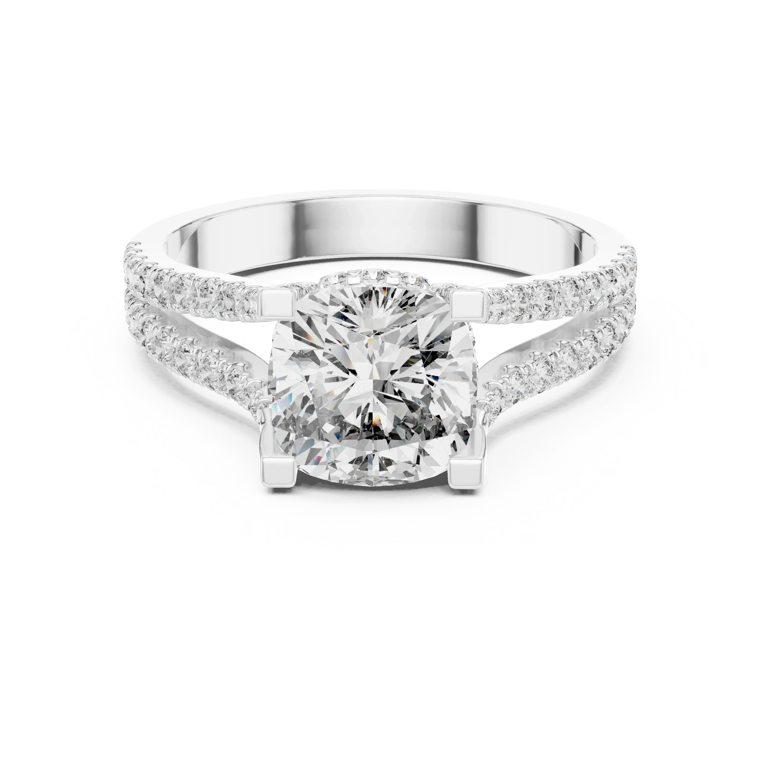 18K Gold Split Shank Cushion Moissanite Ring 2.14 CT