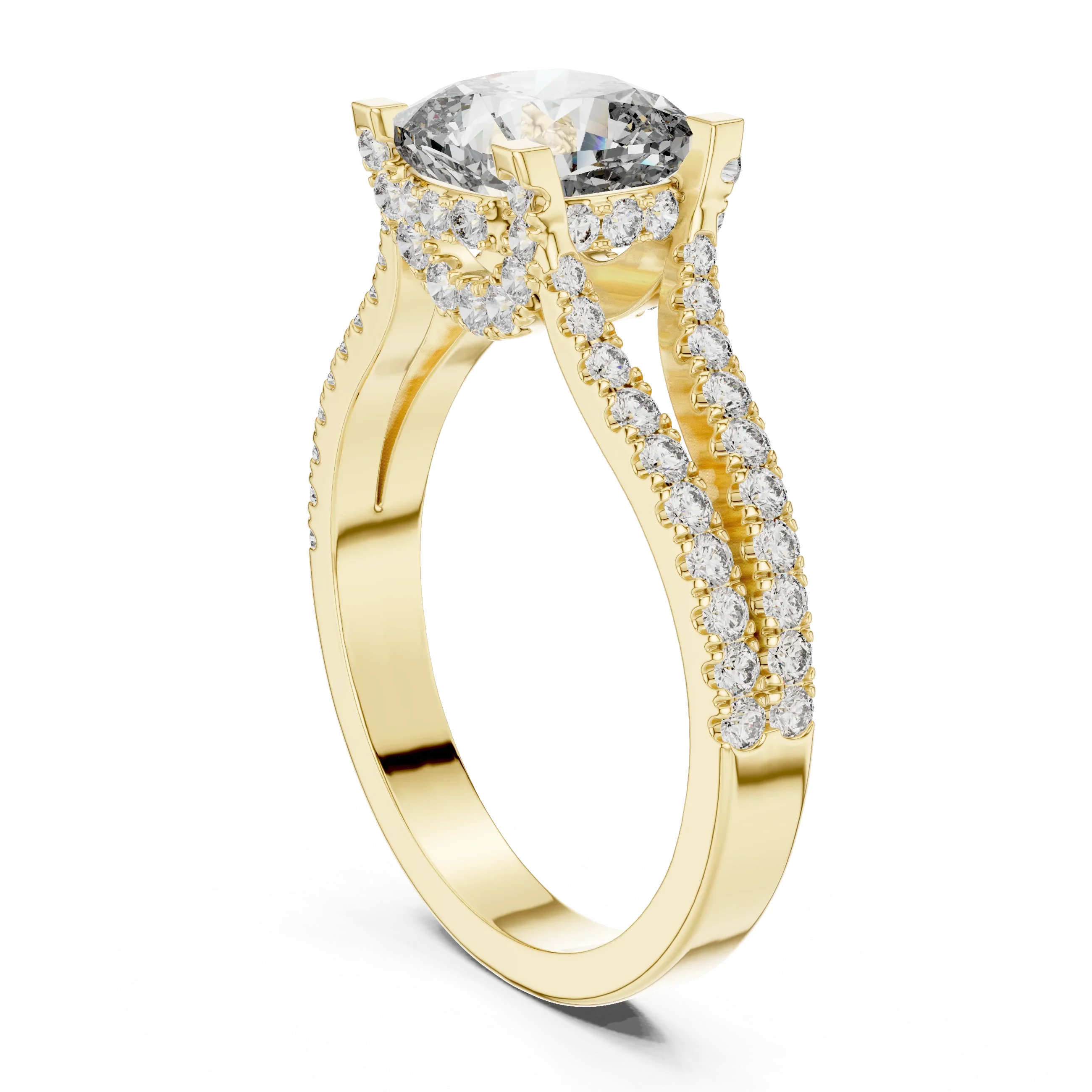 18K Gold Split Shank Cushion Moissanite Ring 2.14 CT