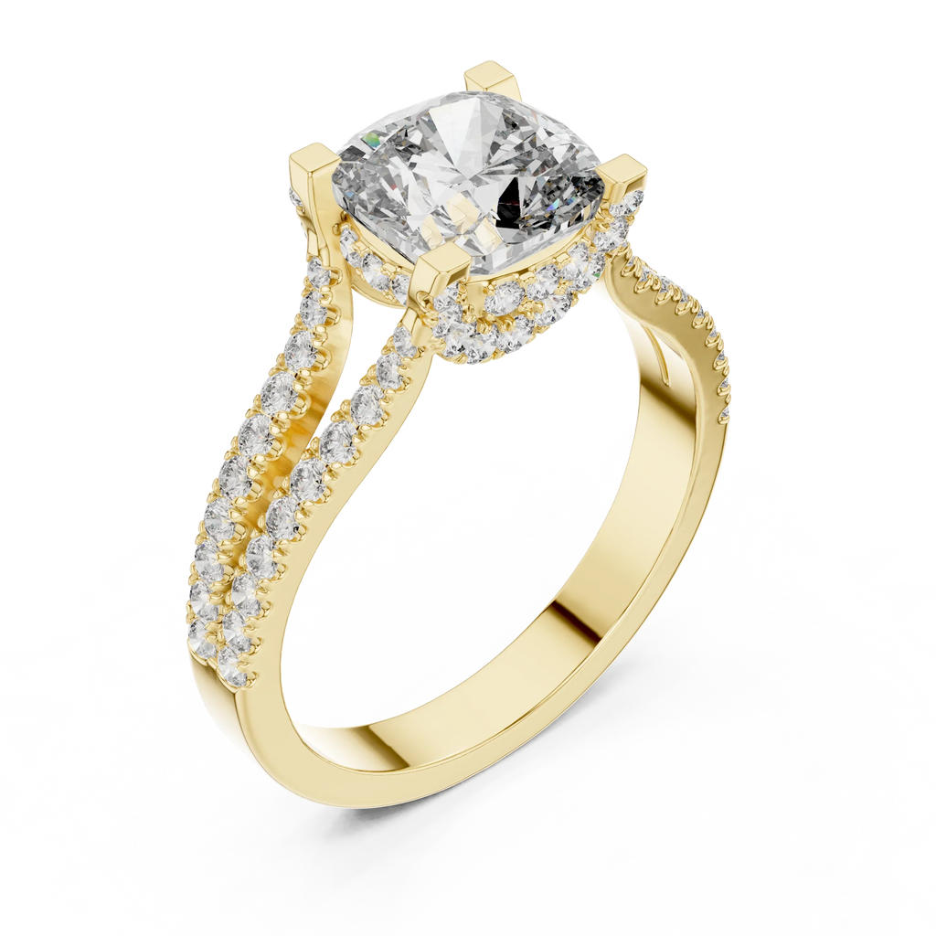 18K Gold Split Shank Cushion Moissanite Ring 2.14 CT