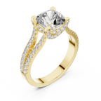 18K Gold Split Shank Cushion Moissanite Ring 2.14 CT