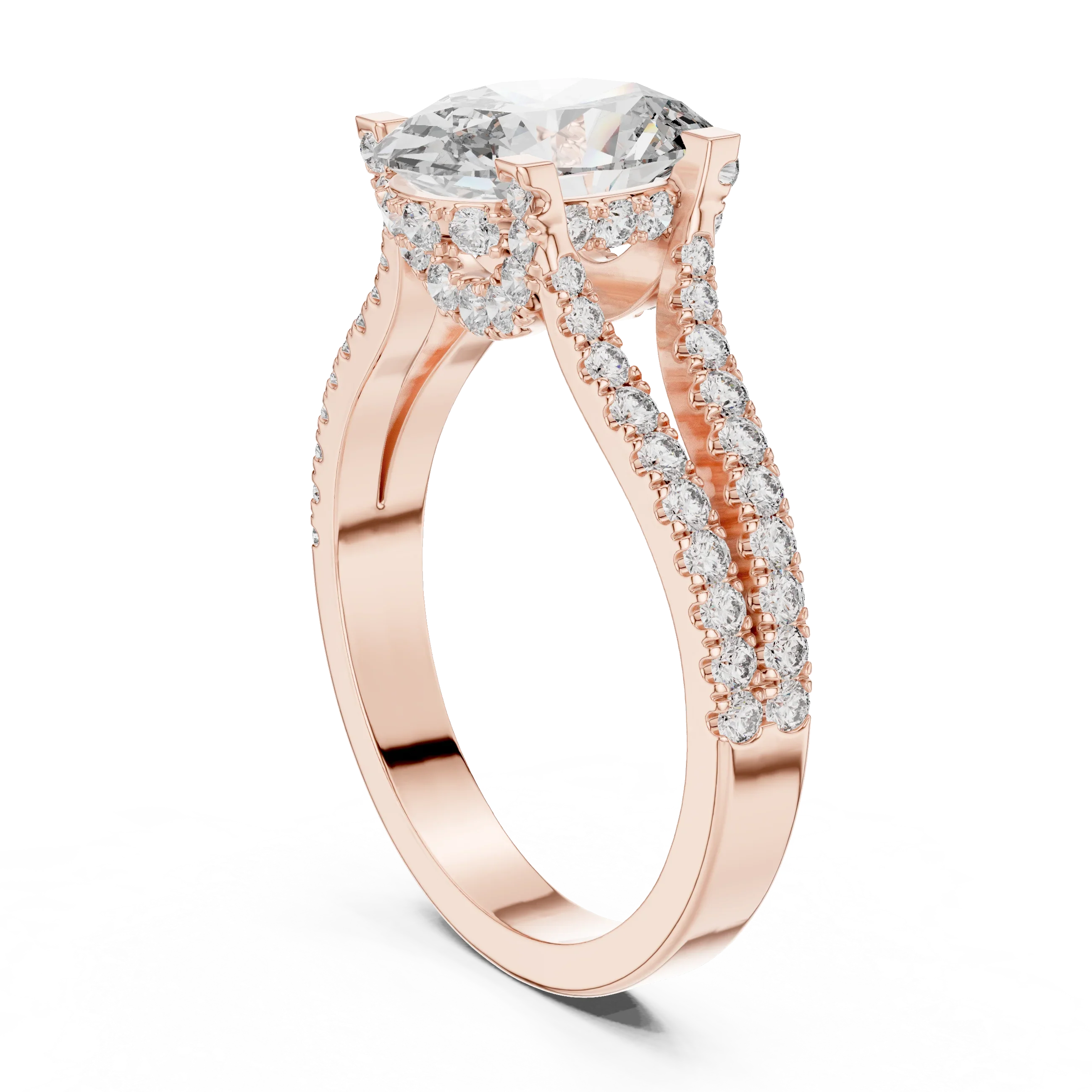 14K Gold Split Shank Handcrafted Oval Lab Diamond Ring 2.17 CT