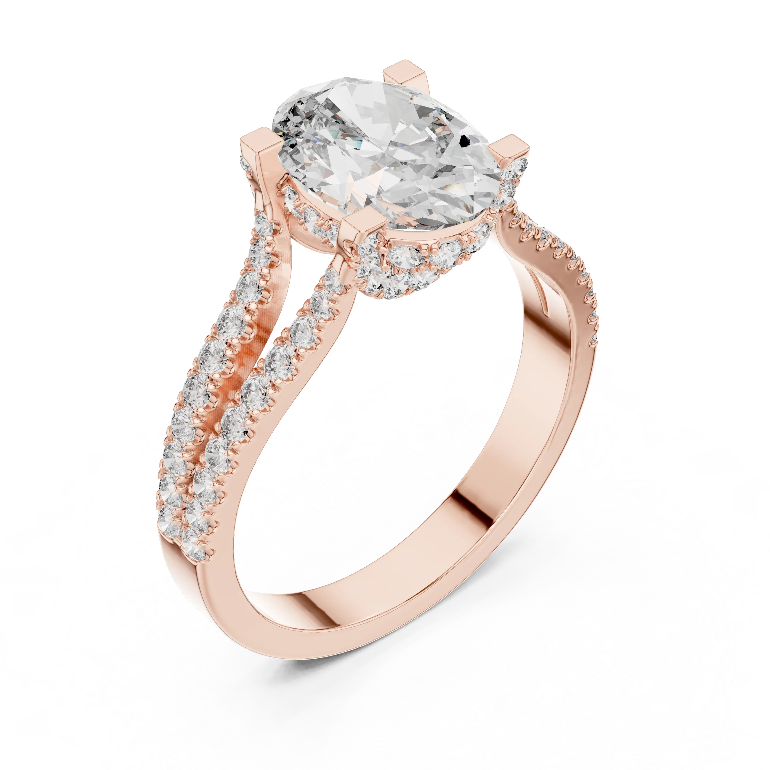 14K Gold Split Shank Handcrafted Oval Lab Diamond Ring 2.17 CT