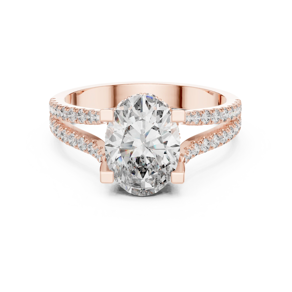14K Gold Split Shank Handcrafted Oval Lab Diamond Ring 2.17 CT