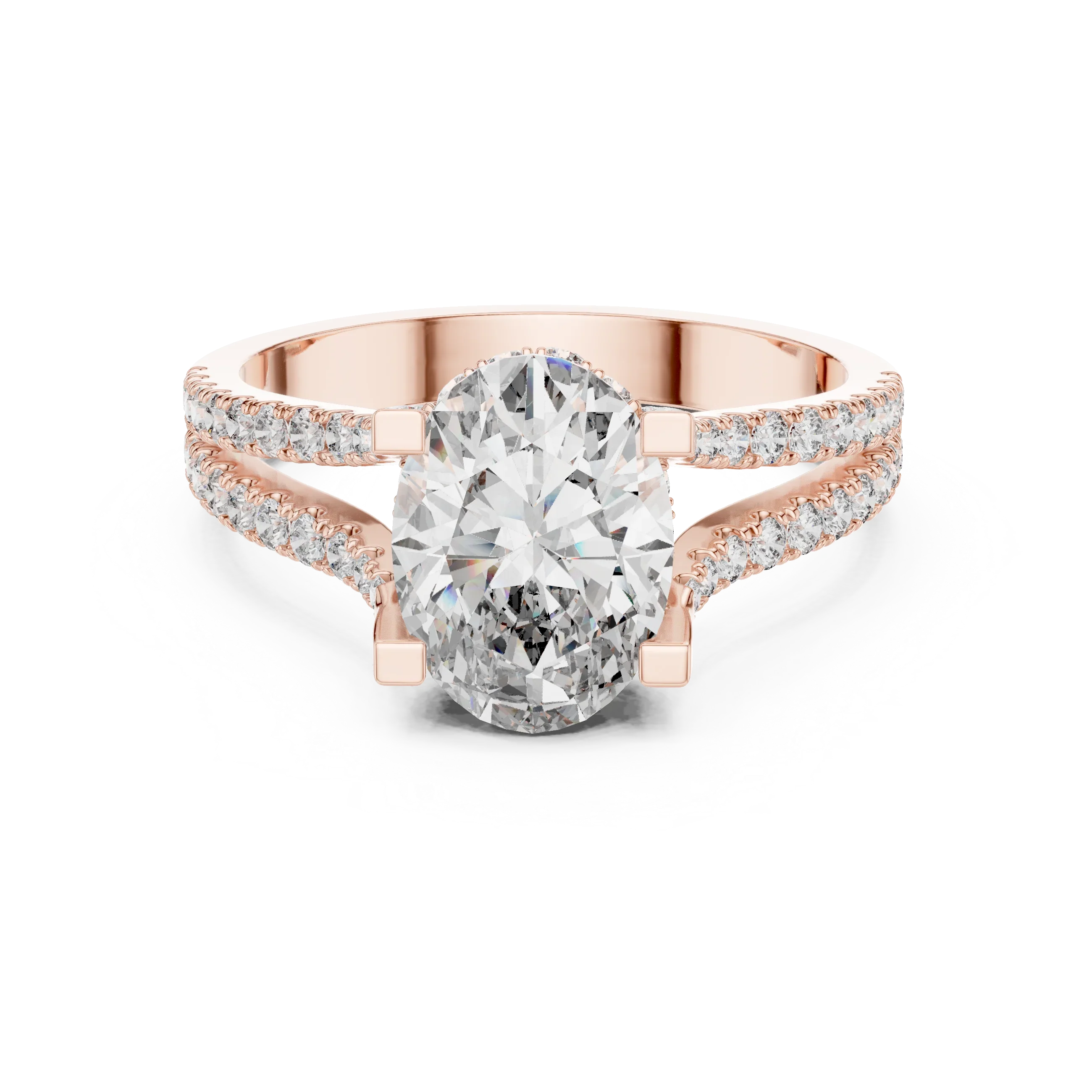 14K Gold Split Shank Handcrafted Oval Lab Diamond Ring 2.17 CT