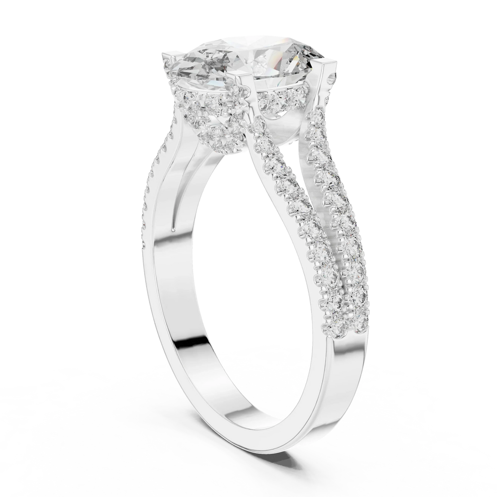 14K Gold Split Shank Handcrafted Oval Lab Diamond Ring 2.17 CT
