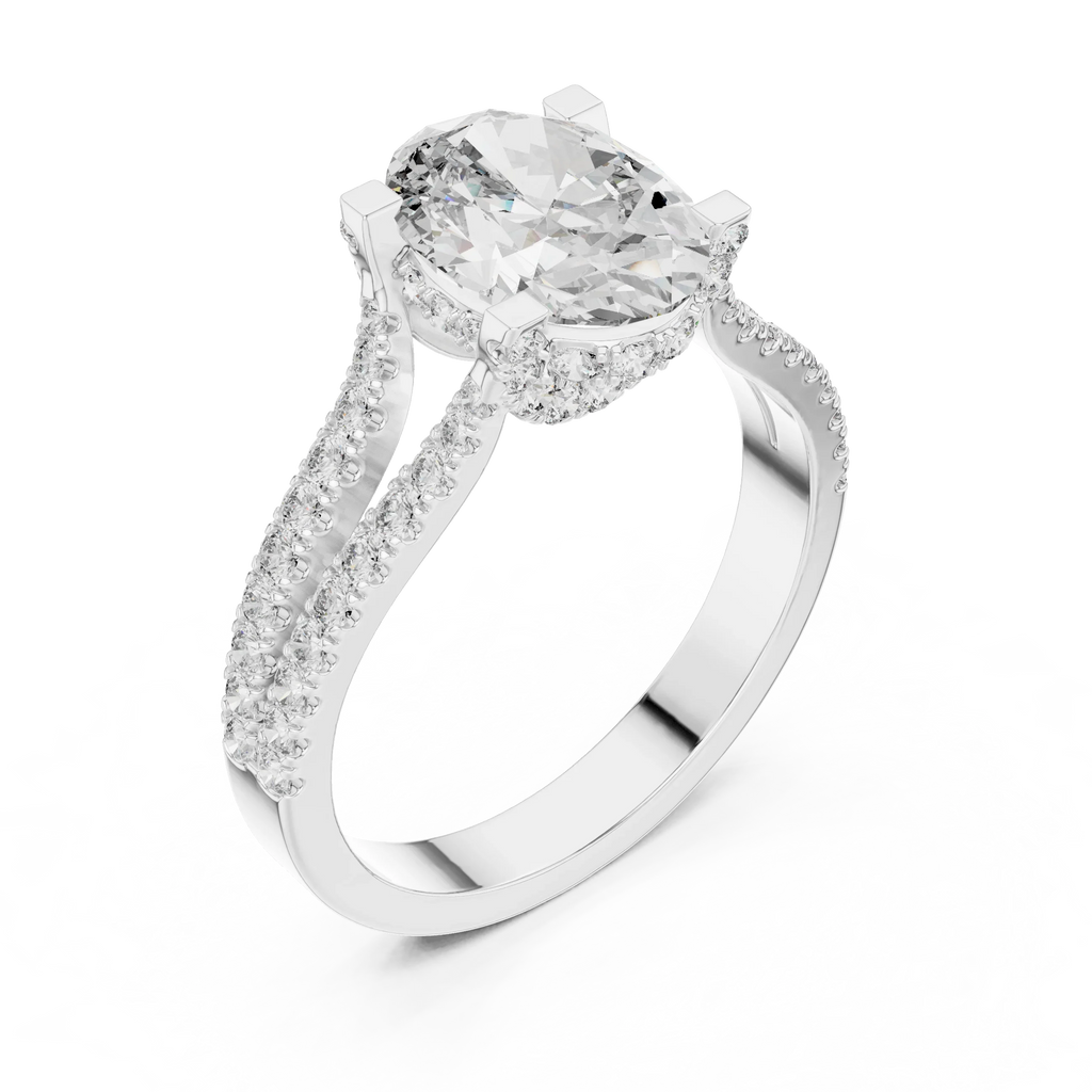 14K Gold Split Shank Handcrafted Oval Lab Diamond Ring 2.17 CT