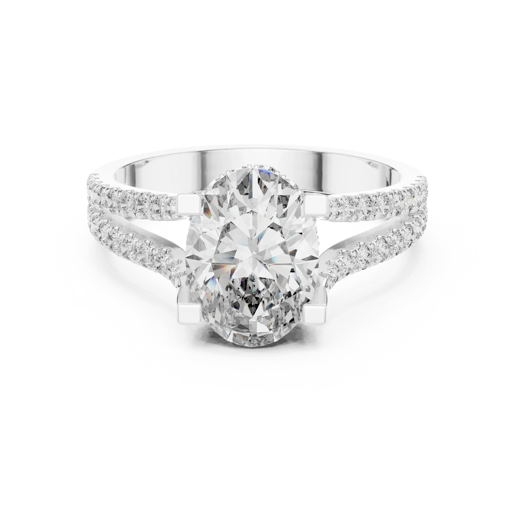 14K Gold Split Shank Handcrafted Oval Lab Diamond Ring 2.17 CT
