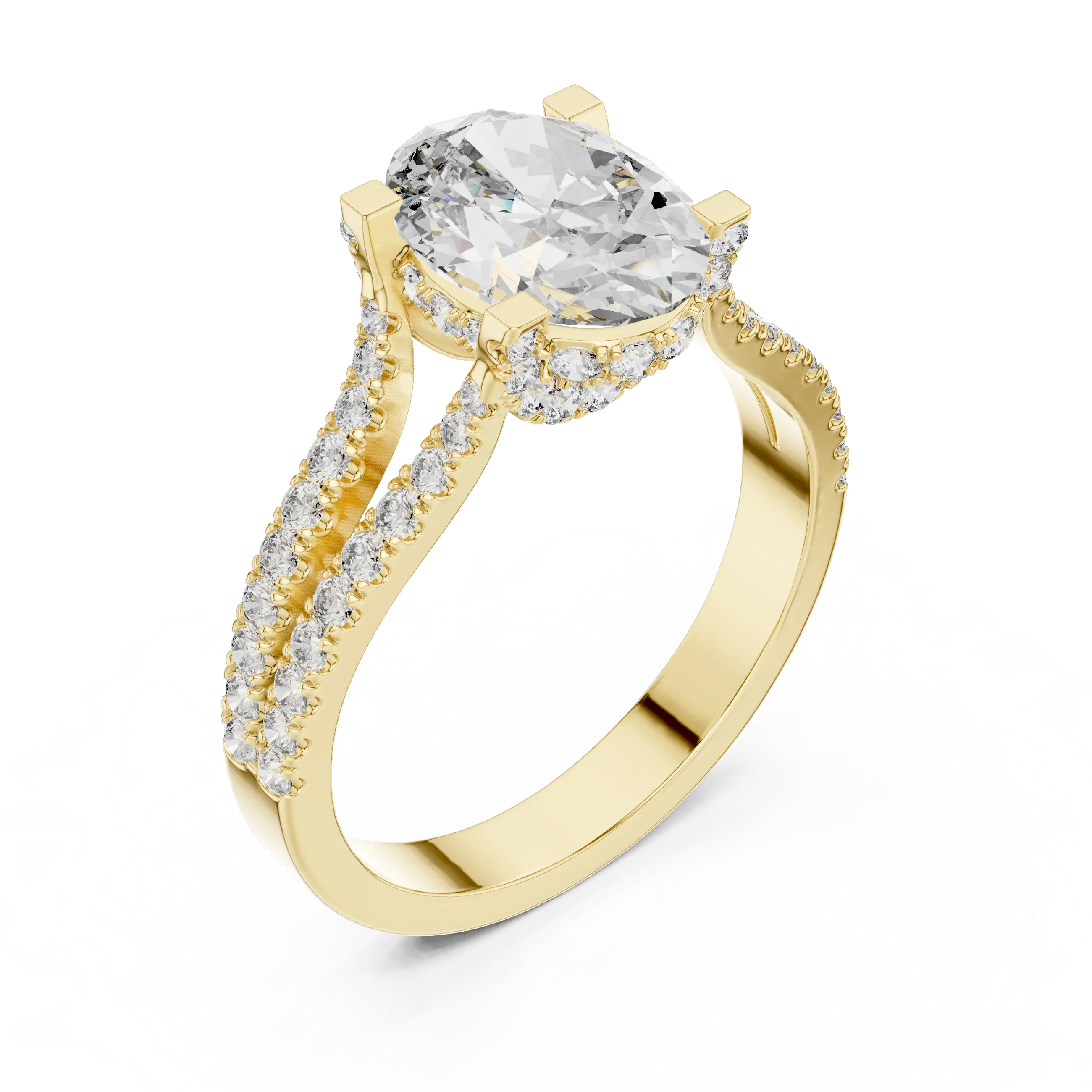 14K Gold Split Shank Handcrafted Oval Lab Diamond Ring 2.17 CT