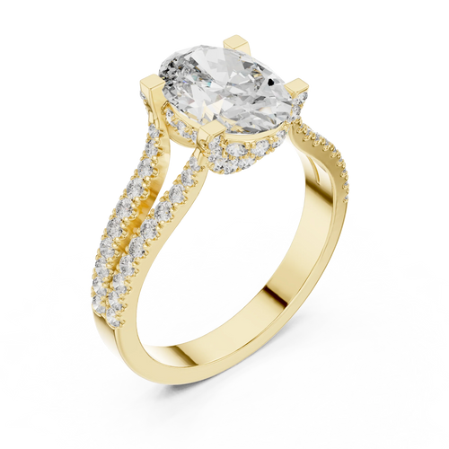 14K Gold Split Shank Handcrafted Oval Lab Diamond Ring 2.17 CT